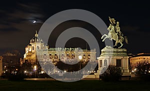 Heldenplatz (Heroes Square) and Museum of Natural History, at night - landmark attraction in Vienna, Austria