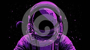 Helemet aesthetic astronaut puruple sci-fi background with on black