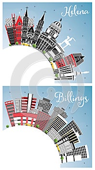 Helena and Billings Montana City Skylines Set with Color Buildings, Blue Sky and Copy Space photo