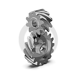 Helical bevel gear. Low-speed gear train. 3D rendering