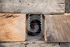 Helical of wooden wine press with wooden prisms