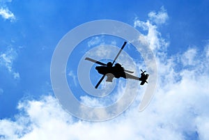 Helicopter against blue sky