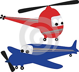Helicopter and Airplane