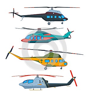 Helicopter Aviation. Helicopters cartoon. Avia transportation isolated on white photo