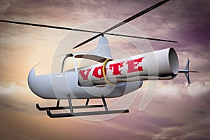 Helicopter carries a vote demonstrating Mail in vote or absentee voting concept. 3D illustration.