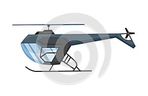 Helicopter cartoon aviation. Avia transportation with propeller isolated on white. Vector copter aircraft rotor plane