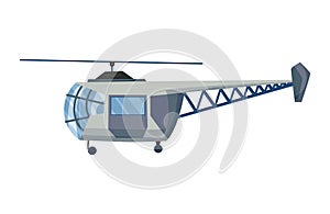 Helicopter cartoon aviation. Avia transportation with propeller isolated on white. Vector copter aircraft rotor plane