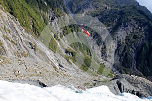 Helicopter/chopper leaving Franz josef glacier