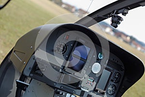 Helicopter cockpit in flight