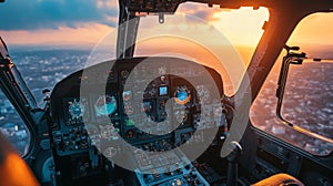 Helicopter Cockpit Sunset Flight Scenic View