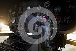 Helicopter control stick in side pilot cockpit