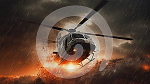 Helicopter Crashes In A Storm. Generative AI