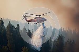 Helicopter drop water forest fire. Generate Ai