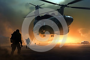 Helicopter drops troops art. Generate Ai