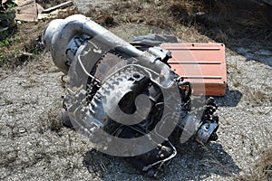 The helicopter engine which is pulled out outside