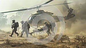 Helicopter Evacuation of Injured Soldiers by Elite Combat Unit Through Harsh Sandy Terrain