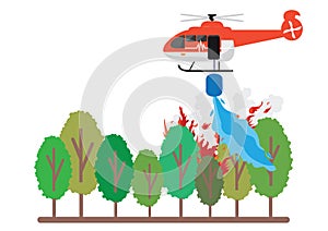 Helicopter extinguishers dangerous wildfire in fighting bushfire dry woods burning trees firefighting natural disaster