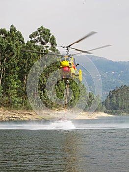 Helicopter fighting fire