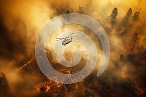Helicopter Fighting Forest Fire with Water Drop
