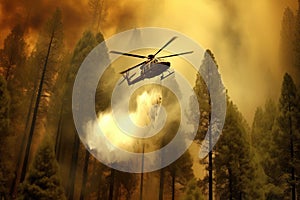 Helicopter Fighting Forest Fire with Water Drop