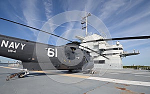 Helicopter on Flight Deck of Aircraft Carrier