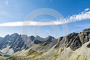 Helicopter in flight Tatra ridge