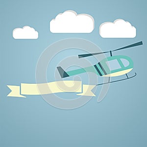 Helicopter with flying advertising banners. Template for text. V