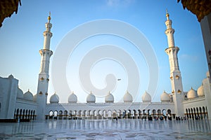 A helicopter flying near Sheikh Zayed Mosque, Abu Dhabi.