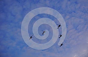 Helicopter flying over the sky during practice