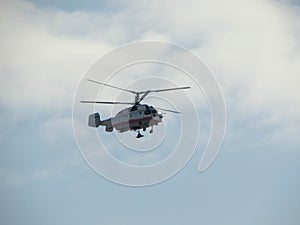 Helicopter flying in the sky