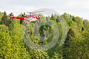 Helicopter in forest