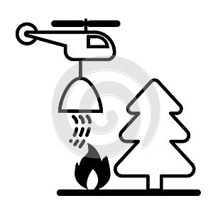 Helicopter, forest, fire in the forest line icon. vector illustration isolated on white. outline style design, designed