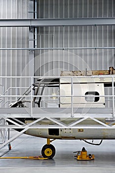 Helicopter fuselage in a factory