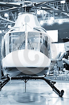 Helicopter in a hangar.