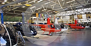 Helicopter Hangar, Full of Robinson R44