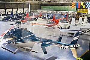 Helicopter Hangar, Full of Robinson R44