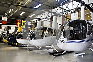 Helicopter Hangar, Full of Robinson R44