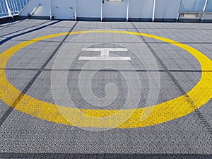 Helicopter helipad onboard a moving ship at sea in northern Norway