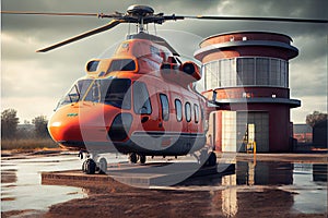 Helicopter at heliport ai generative