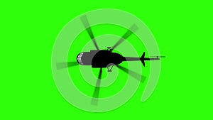 Helicopter icon with propeller rotating on green background