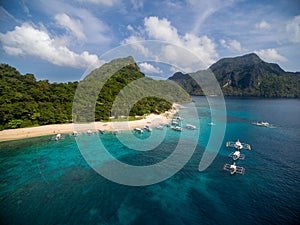 Helicopter Island and Beach in El Nido, Palawan, Philippines. Tour C route and Sightseeing Place.