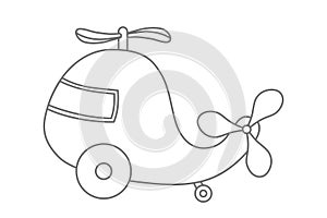 Helicopter kid boy Toy. Vector illustration of cute Vehicle with propeller. Drawing of baby jet in outline style in