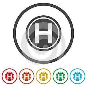 Helicopter landing pad icon. Set icons in color circle buttons photo