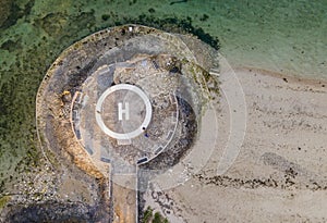Helicopter landing site, helipad, on Sanur Beach, Bali, Indonesia, seen from above.