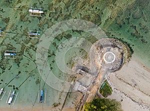 Helicopter landing site, helipad, on Sanur Beach, Bali, Indonesia, seen from above.