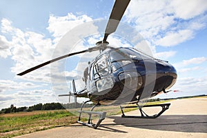 Helicopter on landing strip