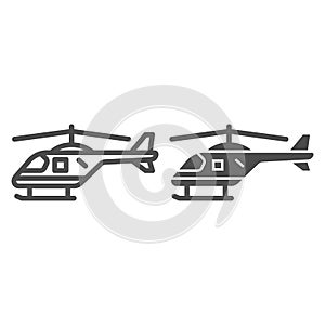 Helicopter line and solid icon, air transport symbol, copter vector sign on white background, small helicopter