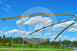 Helicopter main rotor blades on the background of the sky