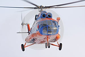 Helicopter Mi-8 flying is sky