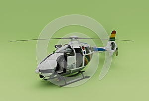 Helicopter, minimal 3d rendering on Olivine color background